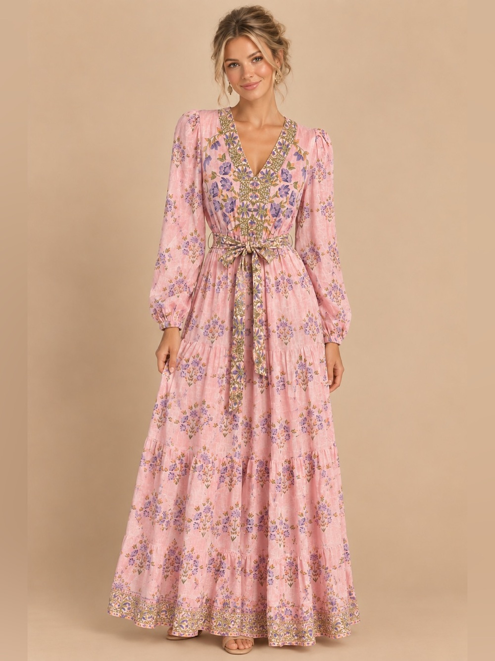 A Love A Botanical Floral Maxi Dress Size S Cotton Pink Multicolored Feminine